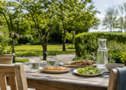 Eenvoudige lunch voor twee op een zonnig terras