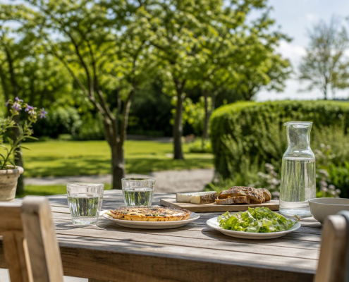 Eenvoudige lunch voor twee op een zonnig terras