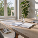Opgeruimd bureau in de vroege ochtend
