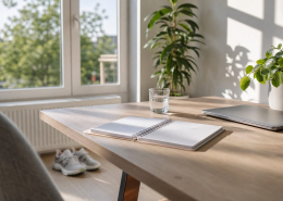 Opgeruimd bureau in de vroege ochtend