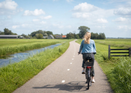 Fietser op een zonnige polderweg