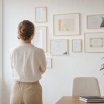 Iemand kijkt naar een wand met certificaten